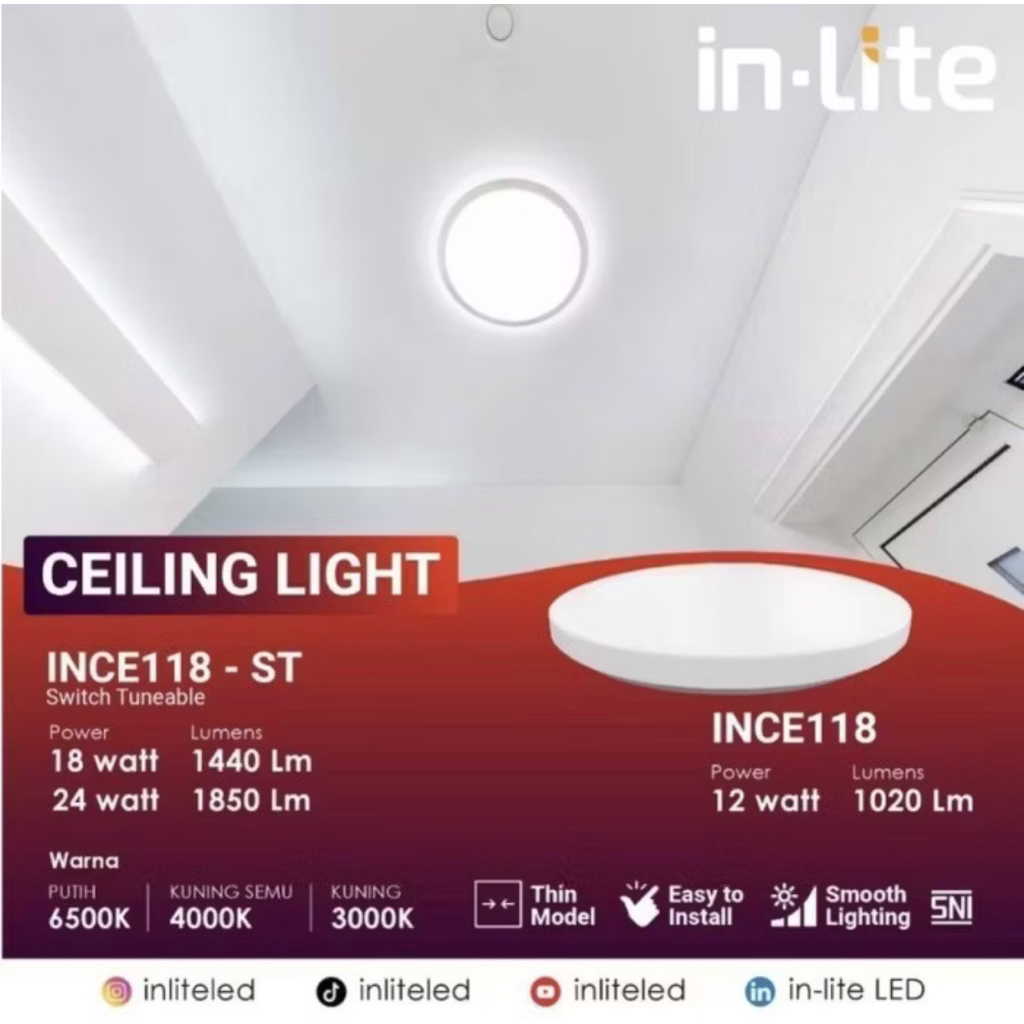 LAMPU PLAFON CEILING BARET LED INLITE -INCE118ST