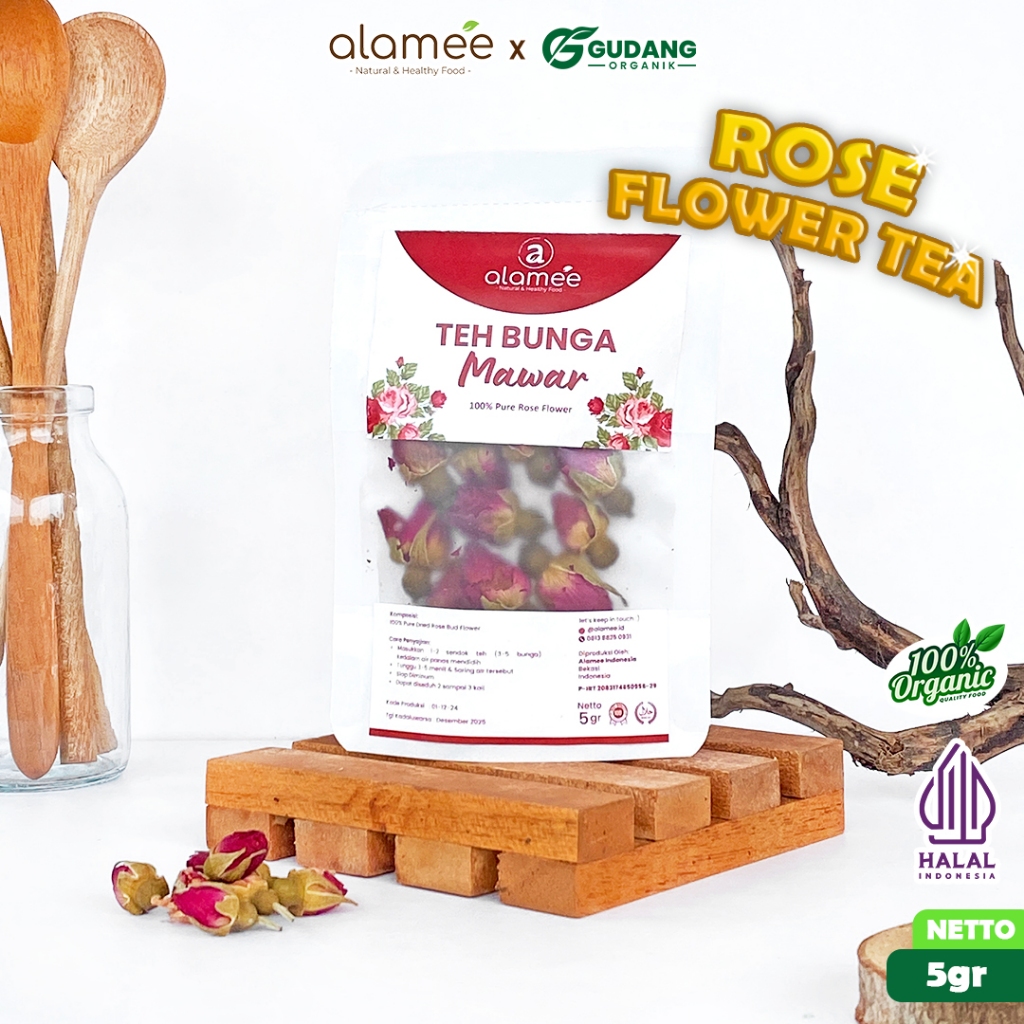 

alamee teh bunga rose dengan 5 gram kandungan menawarkan aroma menyegarkan dan khasiat