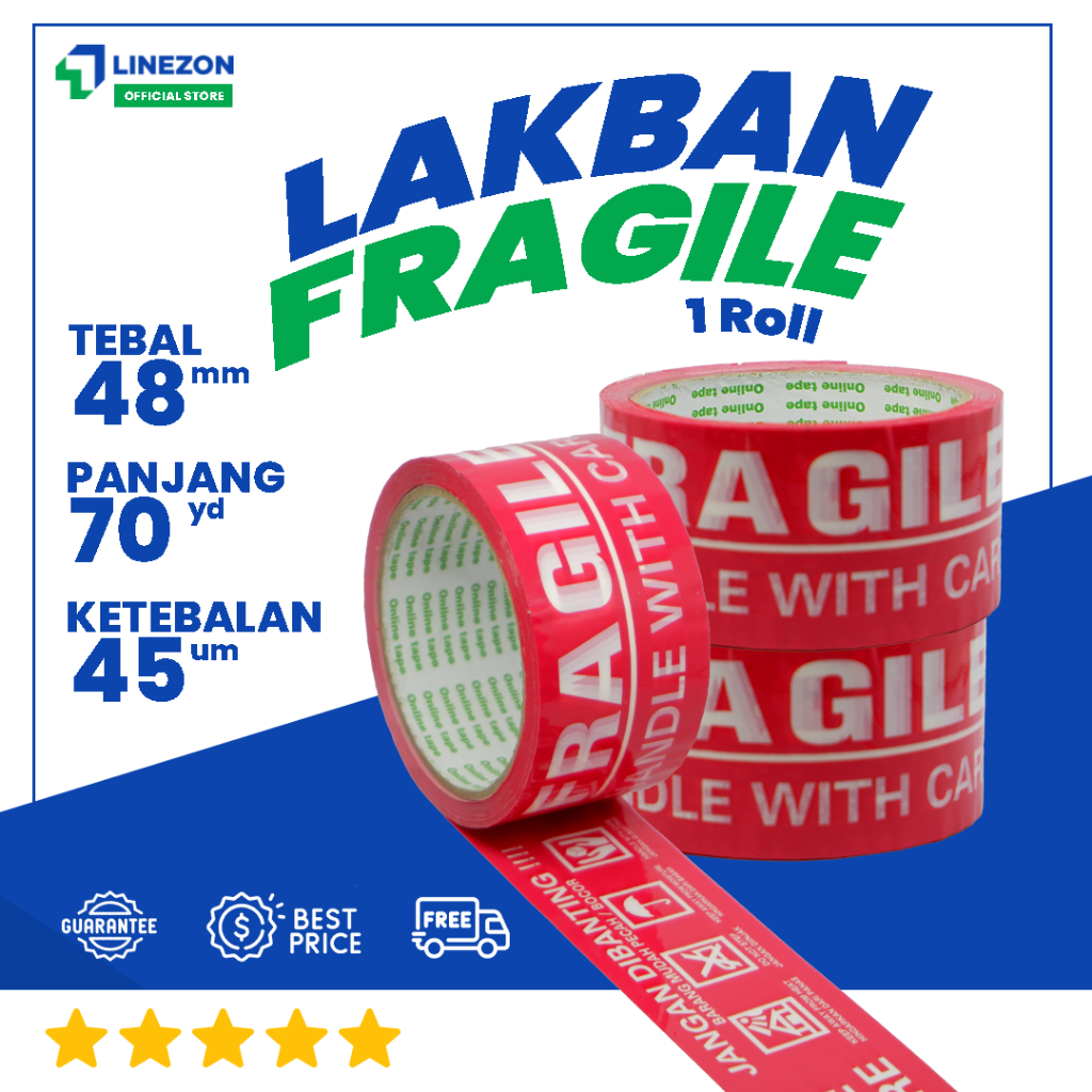 

Lakban Fragile Merah 70 Yard 48mm Full / Jangan Dibanting / Awas Pecah