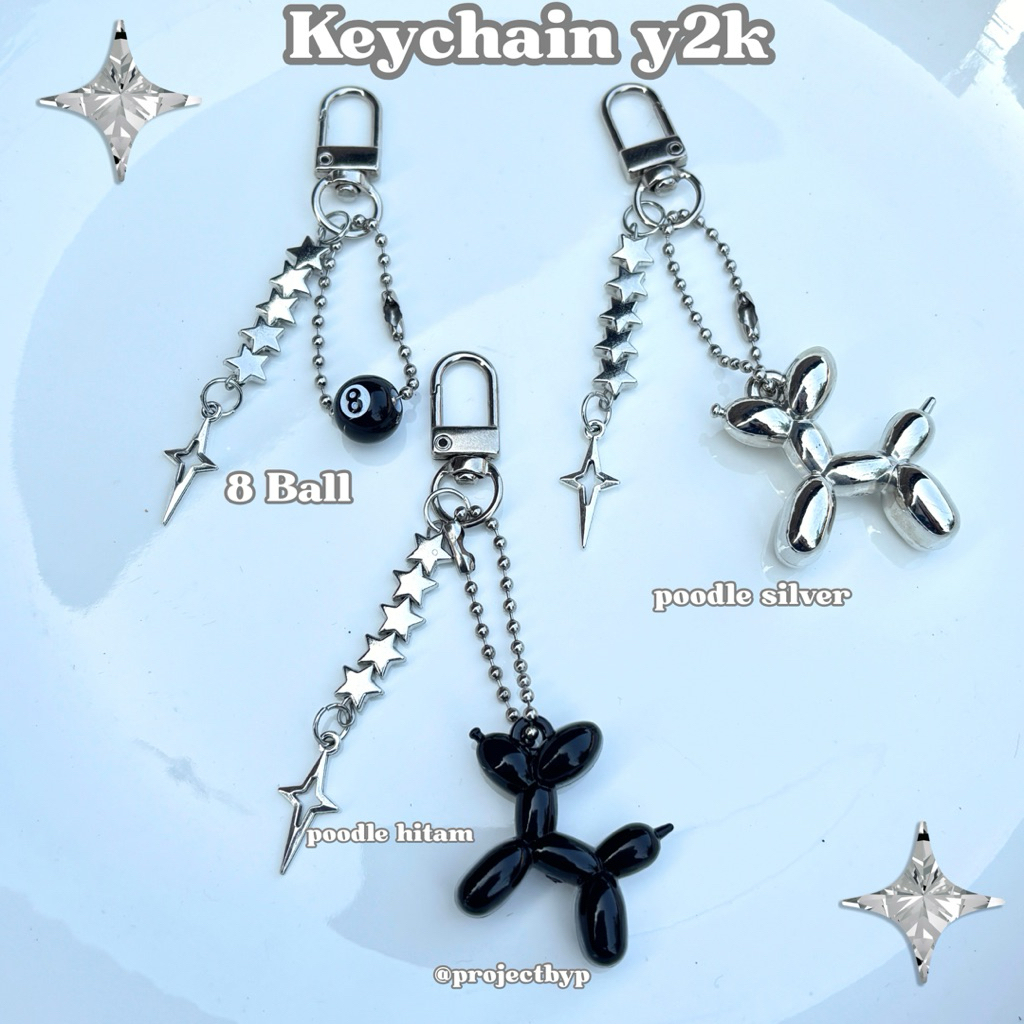 Keychain y2k 8 Ball / Keychain Poodle / Gantungan Kunci Silver / Gantungan Tas Poodle