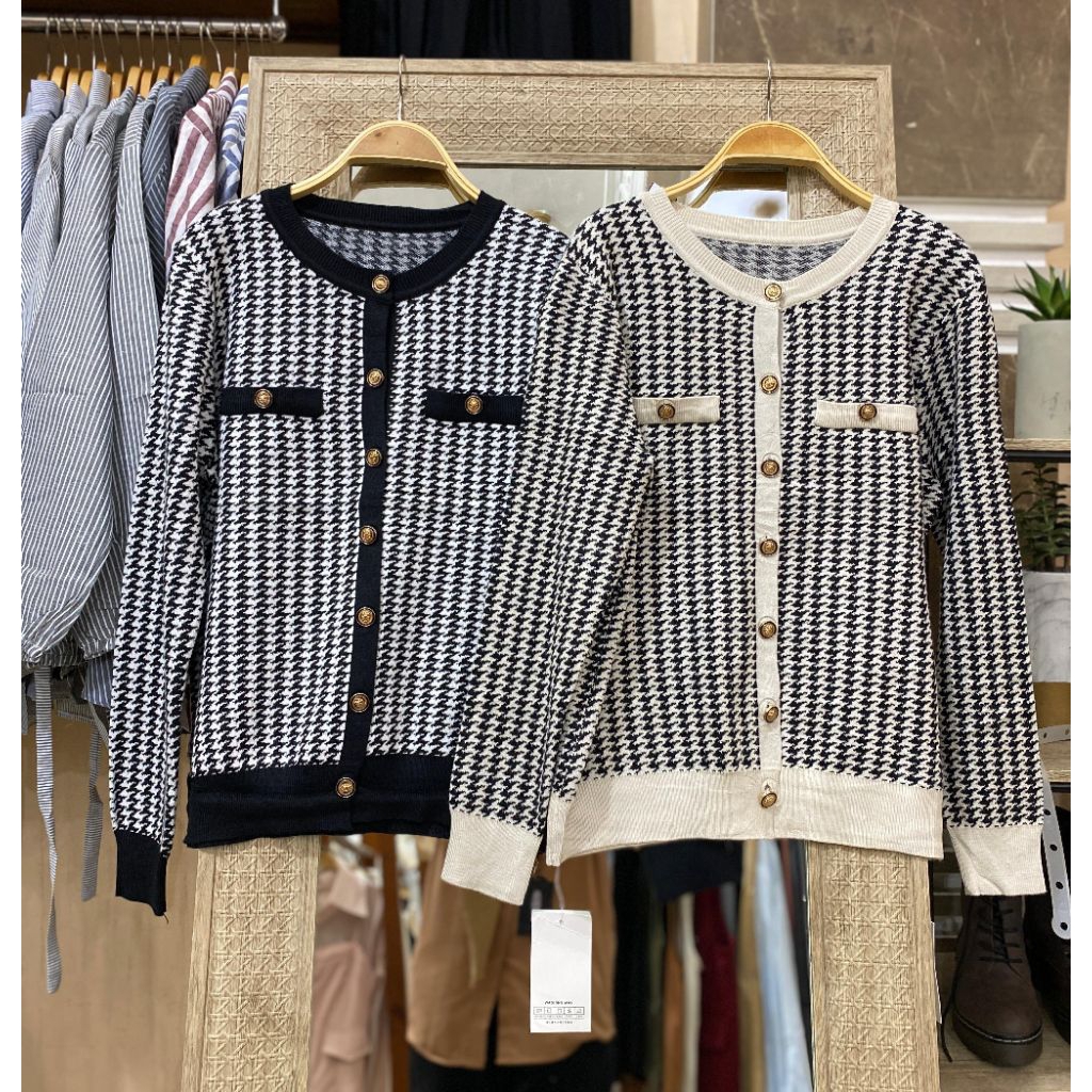 cardigan houndstooth pattern premium