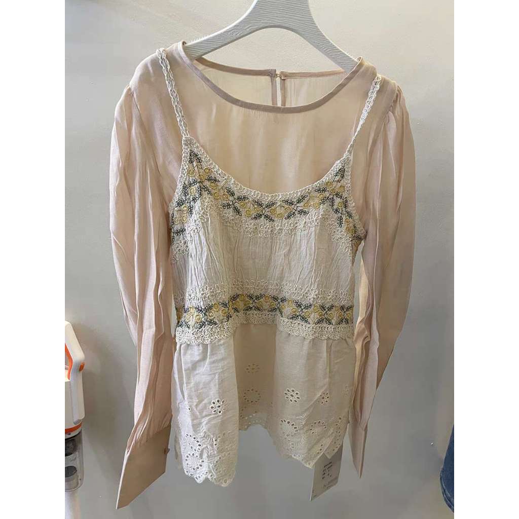 Set Atasan Layering Blouse Chiffon & Tanktop Bordir Bunga Vintage