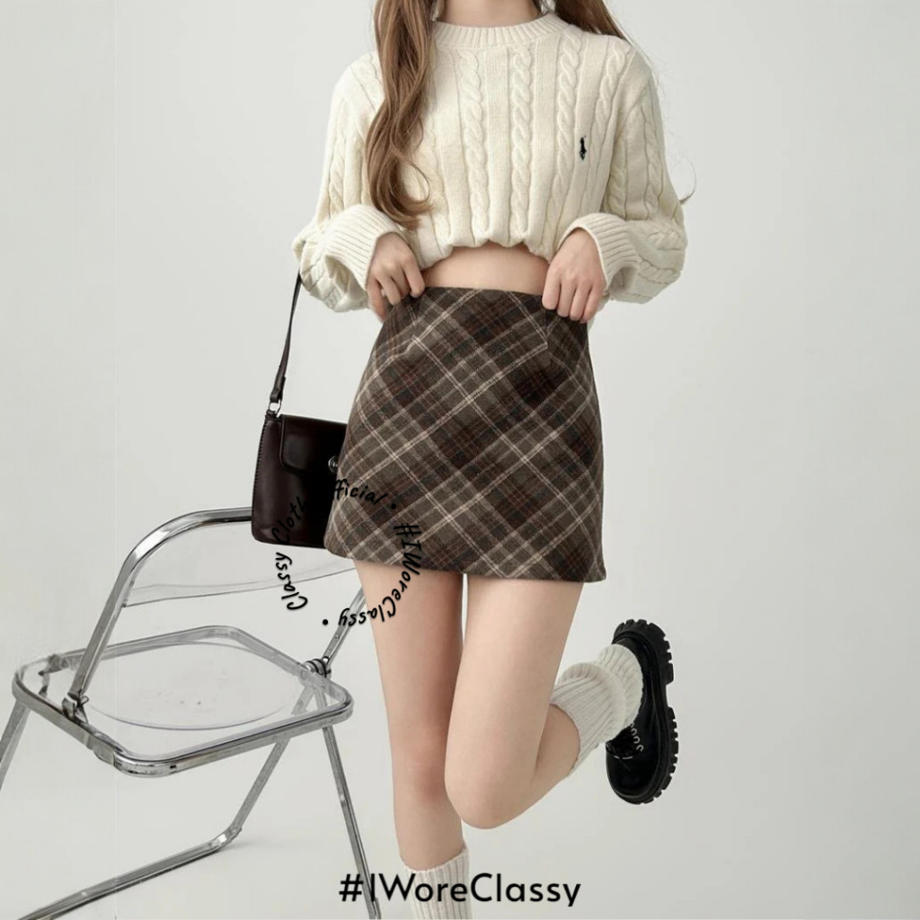 CLASSY Sora Mini Skirt 811 Rok Span Wanita Tartan Katun Wolly Korean Y2k Flanel Harajuku Motif Kotak