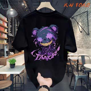 KW Kaos Pendek Kasual Lebar 100% Katun Asli, Bernapas dan Penyerap Keringat, dengan Cetakan Beruang 