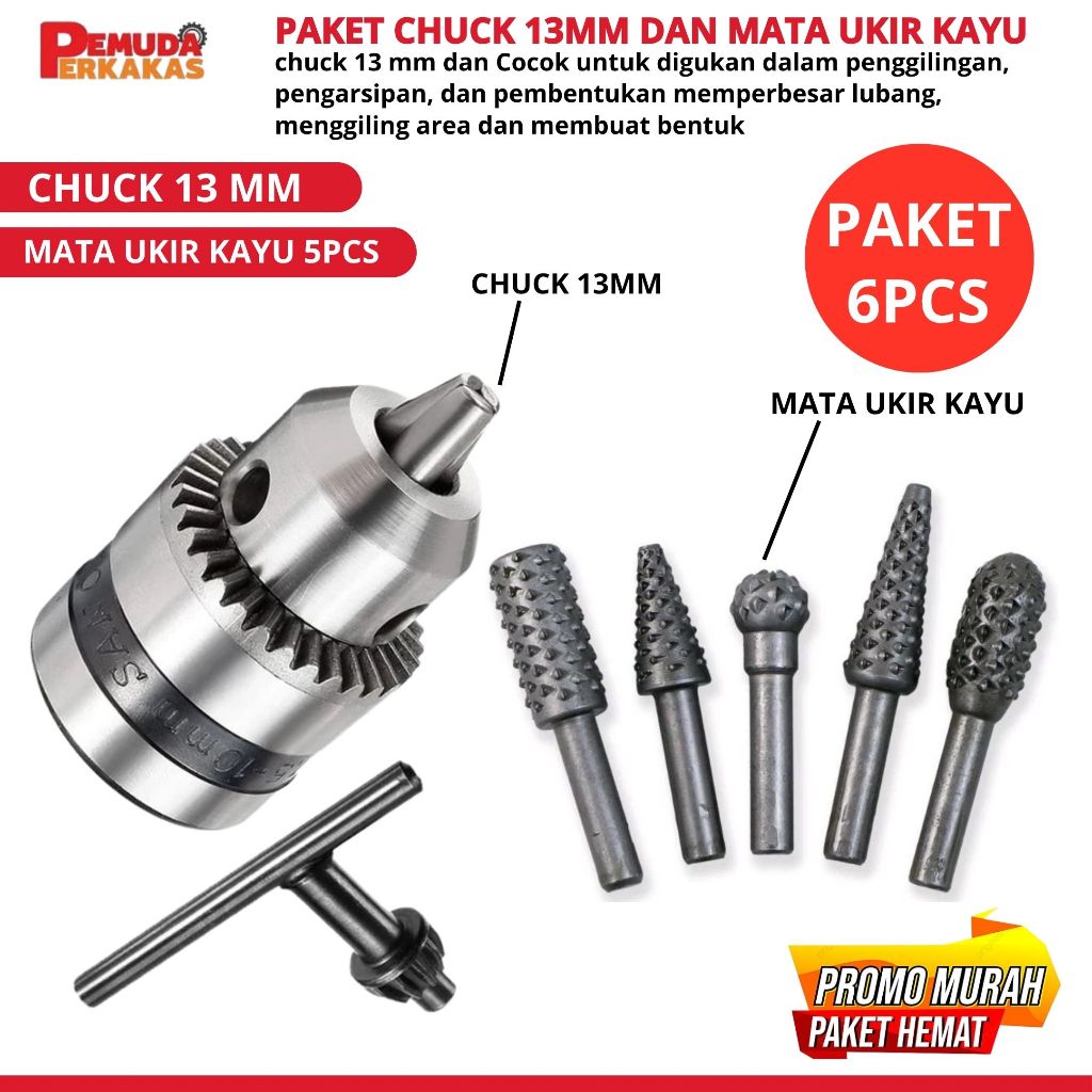 PAKET MURAH Mata Bor Kikir Kayu Chuck 13 mm / Mata Bor Grinding HSS / Mata Bor Rotary Besi 13mm Isi 
