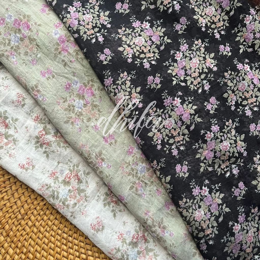 kain katun silky premium motif bunga / kain semi sutra motif