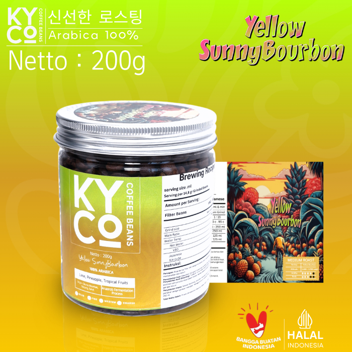 

Biji Kopi Arabika Yellow SunnyBourbon 200 gram - Specialty Coffee | Roast Beans | Brewing | Medium Roast | Fillter | Blend Kopi | Kiyowo Coffee Roastery