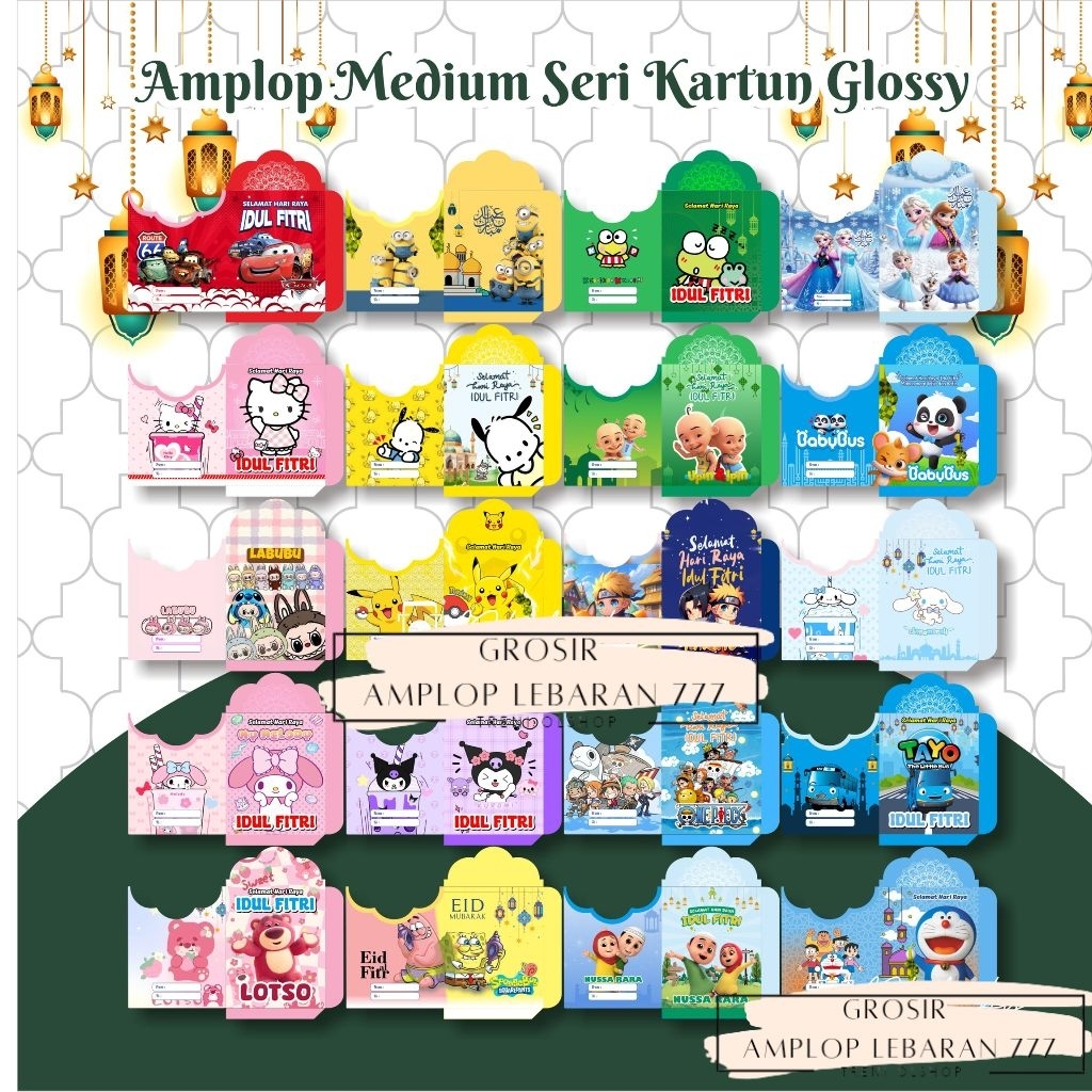 

AMplop Lebaran seri kartun Medium 1000 lembar isi mix