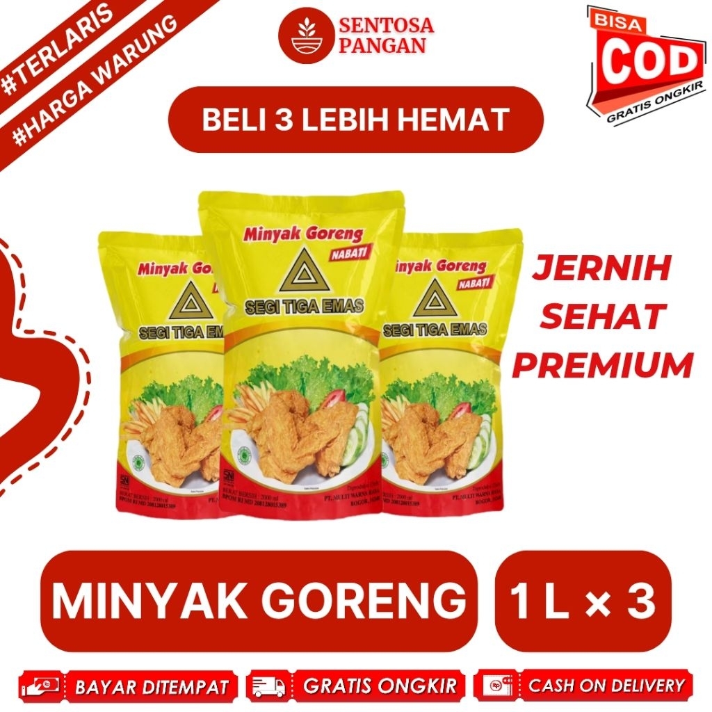 

Minyak Goreng Segi Tiga Emas 1 Liter Isi 3 pcs
