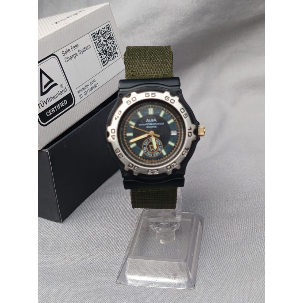 jp445D Jam tangan ALBA Daydate Military Japan quartz movement