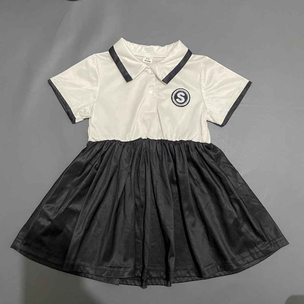 ANAK K320 (SHEIN ORI, PRELOVED) Dress Tunik Atasan Kerah Tangan Pendek Rok Pendek Rempel Kancing Dep