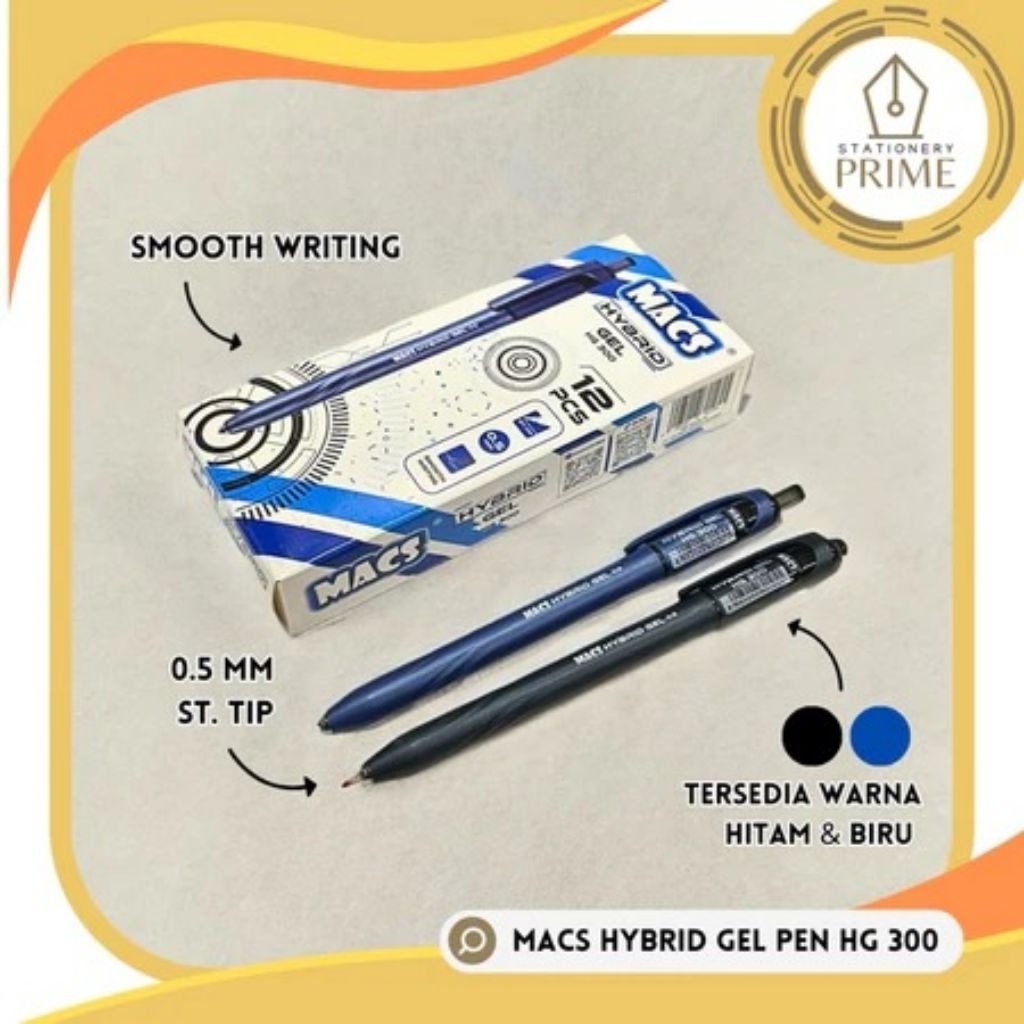 

MACS Hybrid Gel Pen HG 300 ( Pulpen Cetek / Pena / Retractable Ballpoint ) - Isi 12 pcs