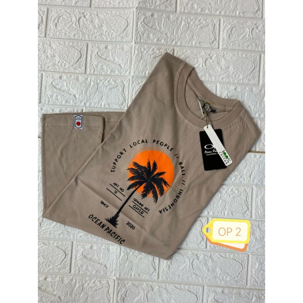 Kaos Distro Ocean Pacific – Surf Palm Tree, Katun Premium
