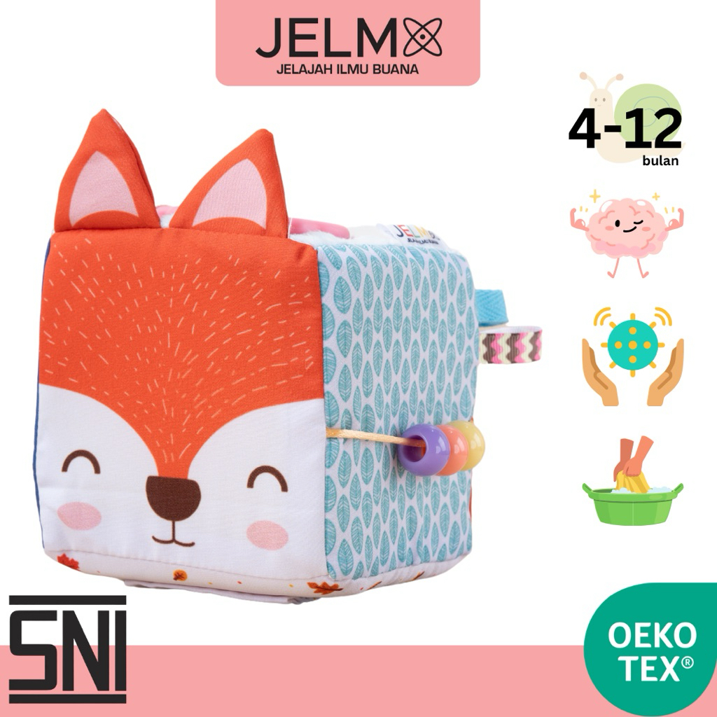 JELMA Mainan Sensori Motorik Bayi Kotak Rubah | Soft Sensory Busy Book | 4 - 12 Bulan
