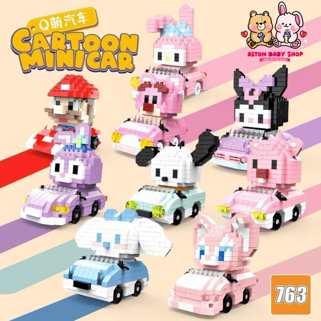 Mainan Mini Bricks Car Cartoon - Nano Bricks Karakter Kuromi / Stella/ Cinnamoroll / Melody / Lotso 
