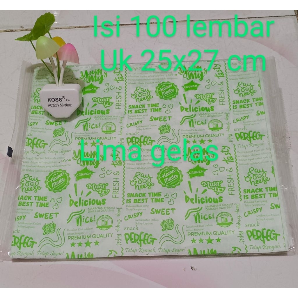 

Kertas Nasi Motif YUMMY HIJAU UK 25X27 CM Paper Wrap Isi 100 Pcs Printing Laminasi Kertas Nasi KFC MG Paper Laminasi