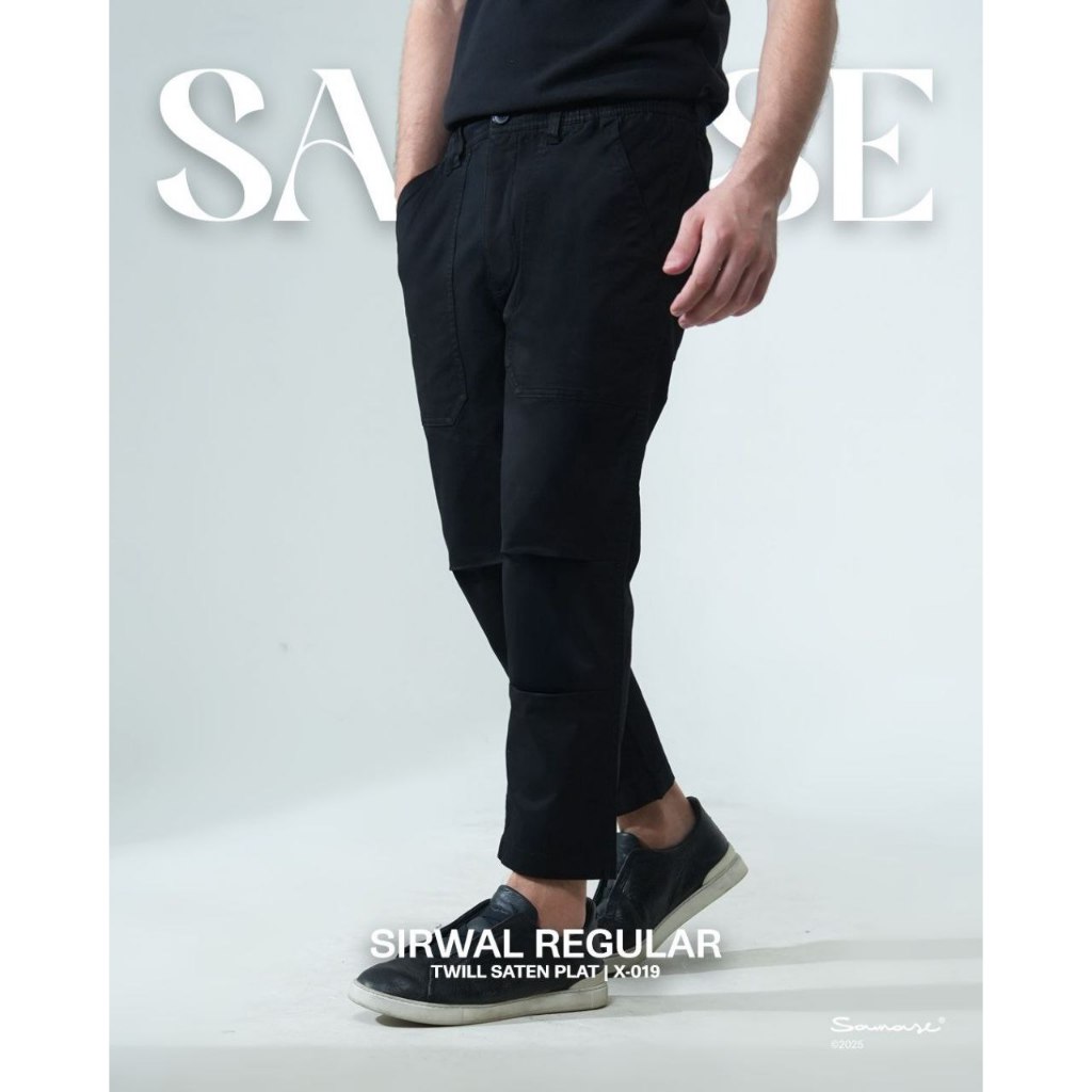 Samase sirwal x019 reguler celana panjang hitam twill saten plat s-xxl