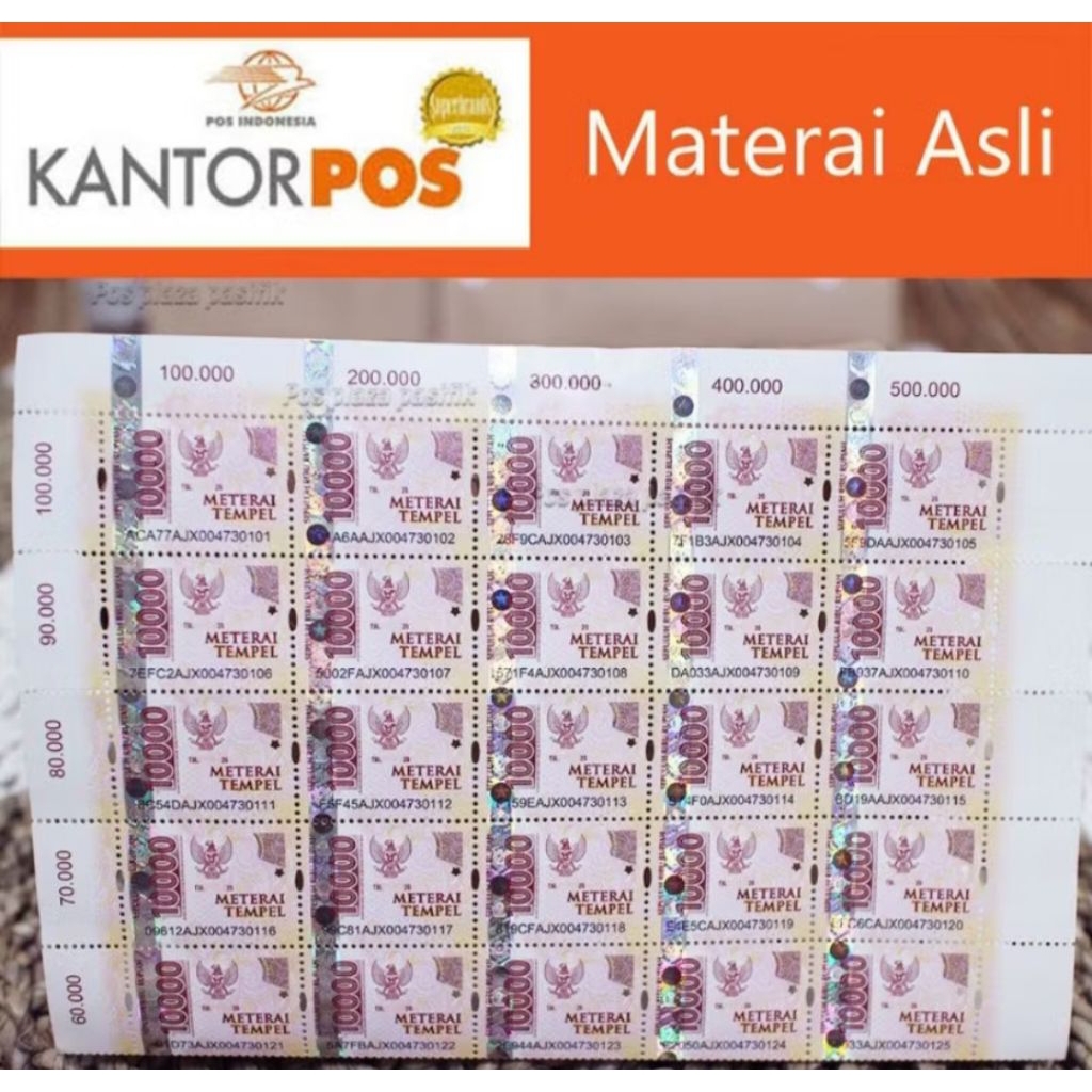 

Materai tempel Pos / Prangko 10.000 Asli Peruri
