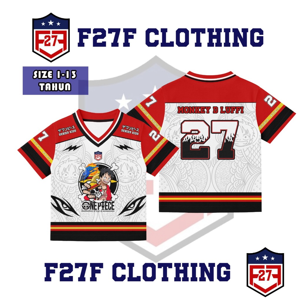 Jersey Kaos Anak one piece & Karakter Anime / Manga Kaos One Piece / Bisa Costum Nama Full Printing