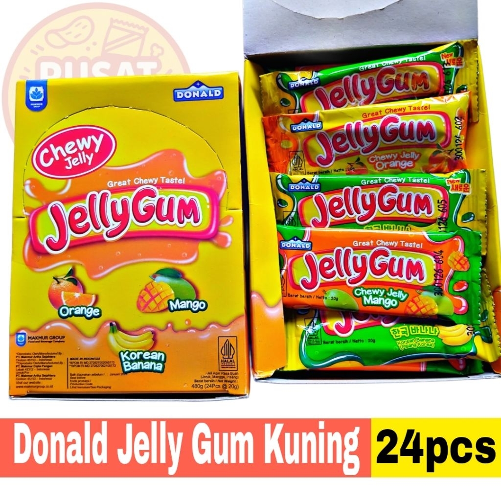 

Donald Chewy Jelly Gum Kuning Assorted Box isi 24pcs