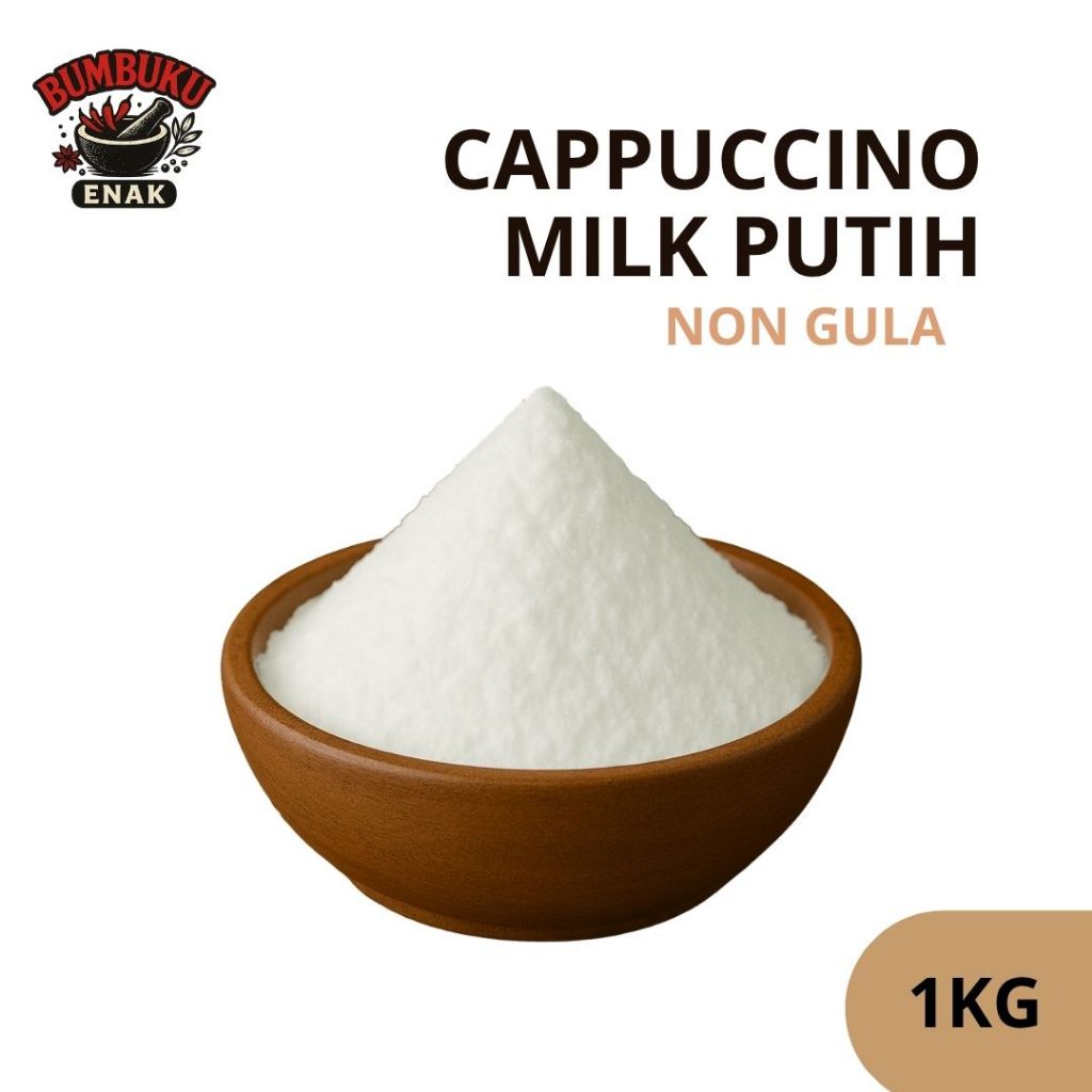 

Bubuk Minuman Rasa Cappuccino Milk Putih Non Gula 1KG – Bumbu Tabur Minuman Creamy Tanpa Pemanis untuk Diet & Usaha F&B