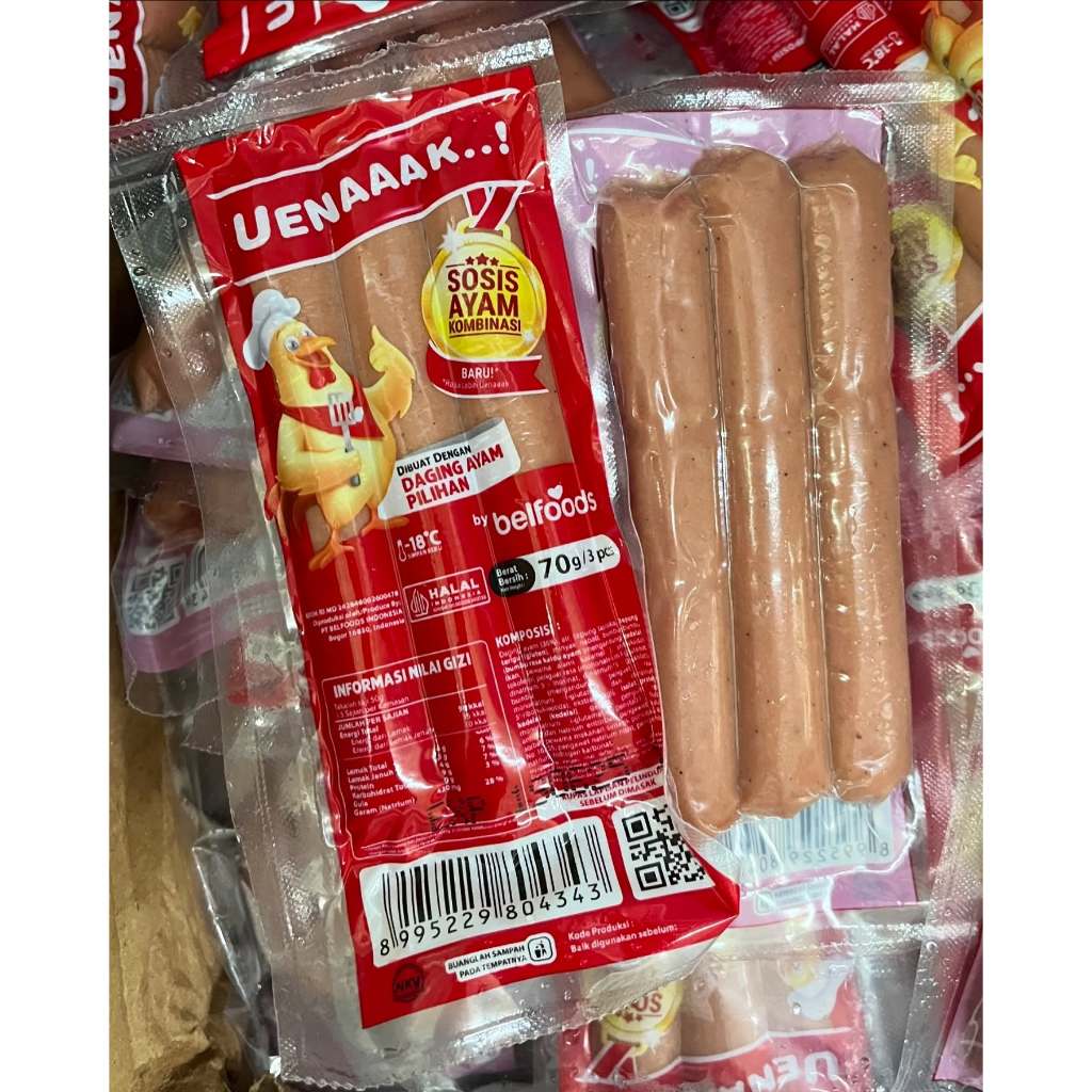 

BELFOODS Uenaaak Sosis Ayam isi 3 Uenak 75gram - Chicken Sausage - Kheiza Frozen