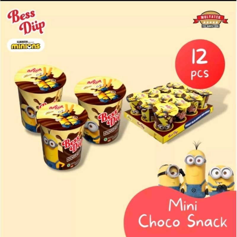 

Bess Diip Minions Chocolate Snack Mini Rasa Cokelat dan Strawberry Biskuit Biscuit Minion / Biskuit Colek / Biskuit Jadul - 12 pcs