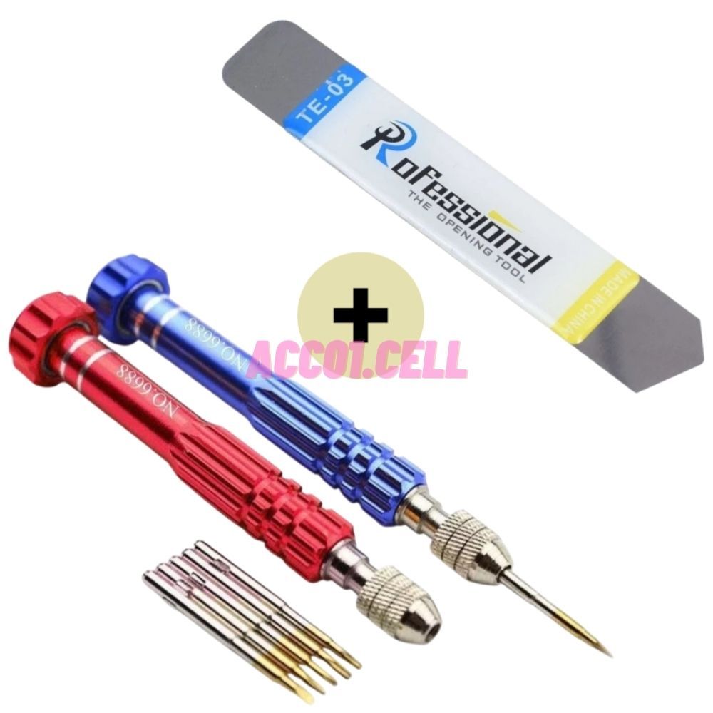 Obeng Set 5 in 1 & Alat Pembuka LCD TE-03 Besi Congkel Servis Handphone HP Jam iPhone Elektronik