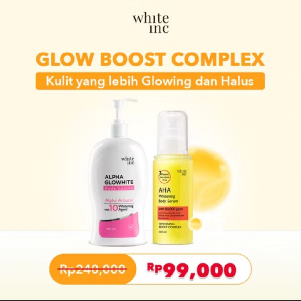 PAKET BUNDLING BODY LOTION ALPHA GLOWHITE ARBUTIN + AHA BODY SERUM WHITENING