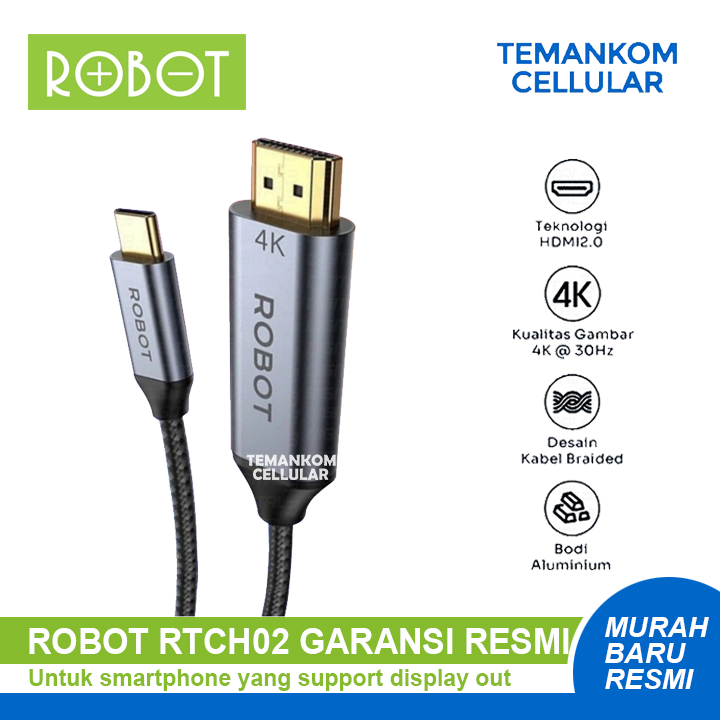 Kabel Display ROBOT RTCH02 Usb C to HDMI Display OUT proyektor monitor tv cable Garansi RESMI
