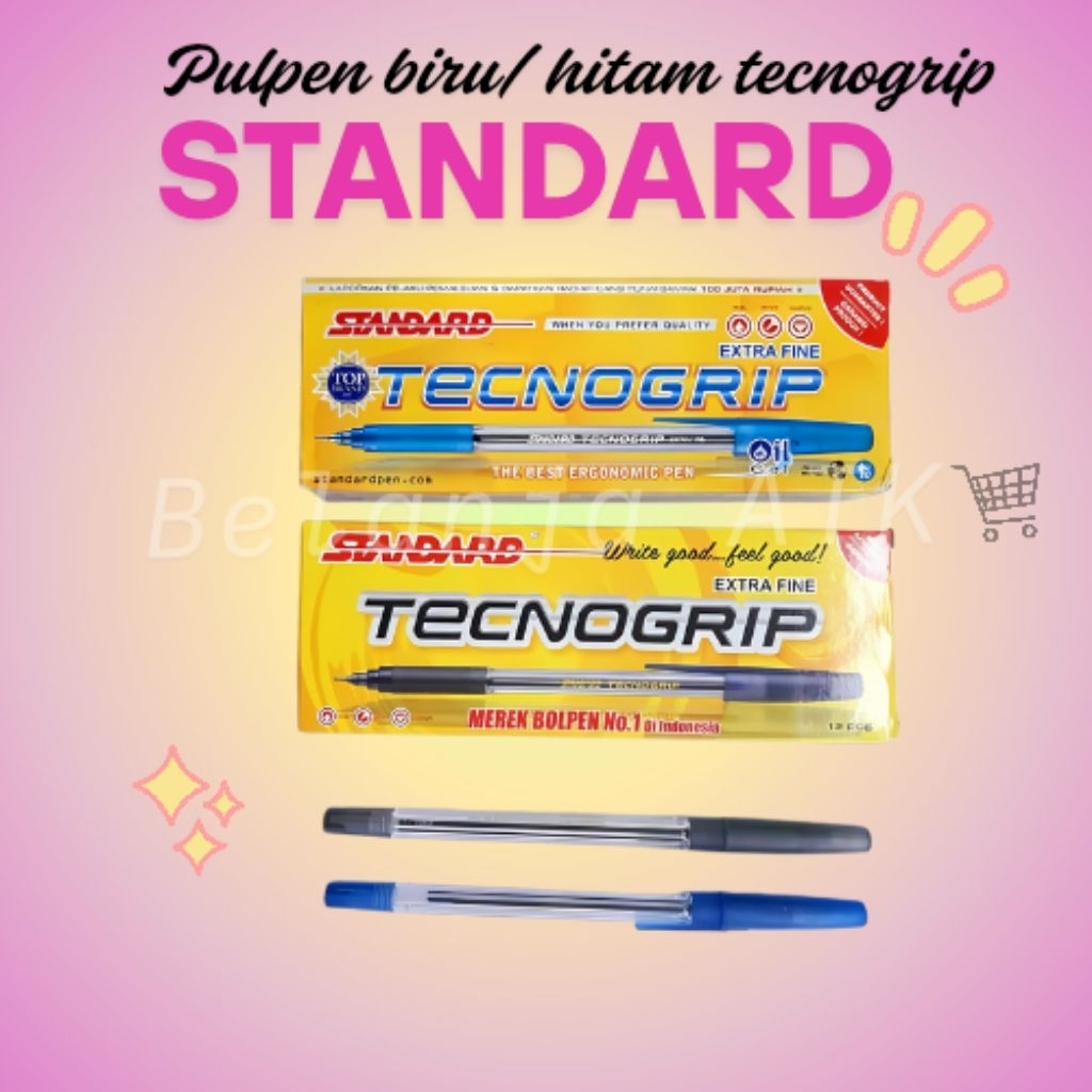 

[Per pak] Alat tulis pulpen Tecno grip Standard isi 12 pcs hitam / biru