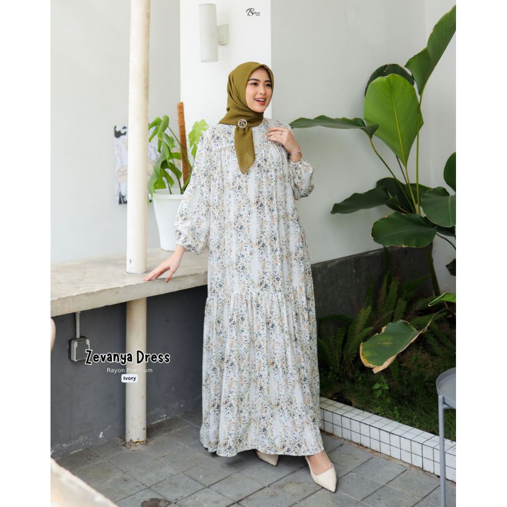 ZEVANYA DRESS BY BELVA FASHION √ gamis motif √ Gamis cantik √ Gamis rayon