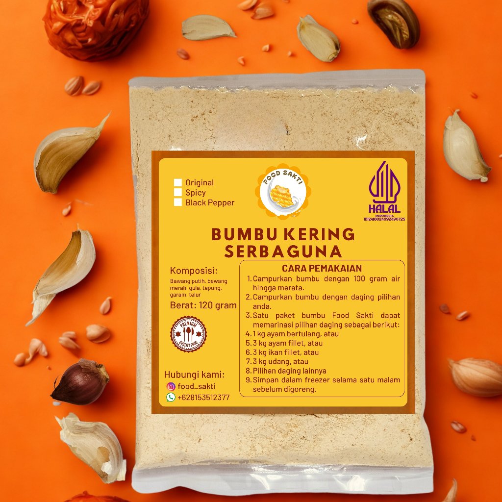

Halal Bumbu Kering Serbaguna Food Sakti untuk marinasi daging ayam ikan sapi udang tahu tempe