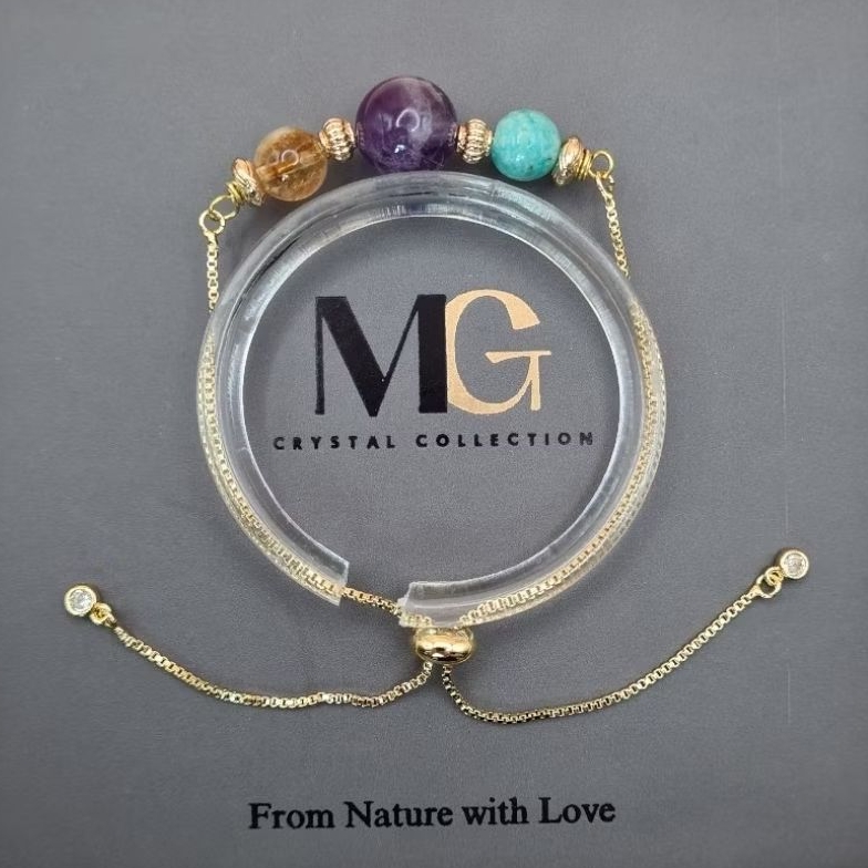 Make a Wish - Gelang Gold Chain & Silver Chain: Joy - Amethyst, Citrine, Amazonite