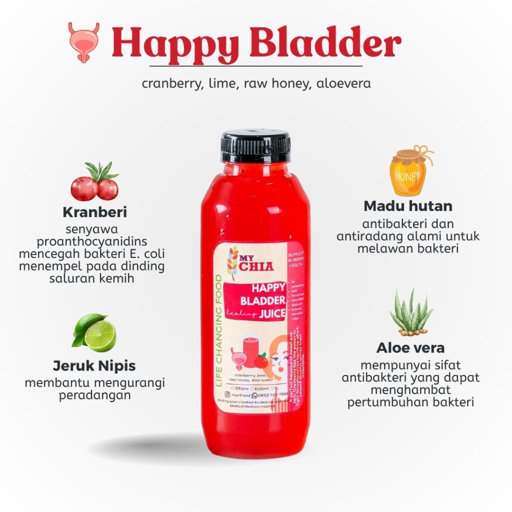 

Happy Bladder Healing Juice 250ml Jus Anti Infeksi Saluran Pipis Cold Pressed My Chia