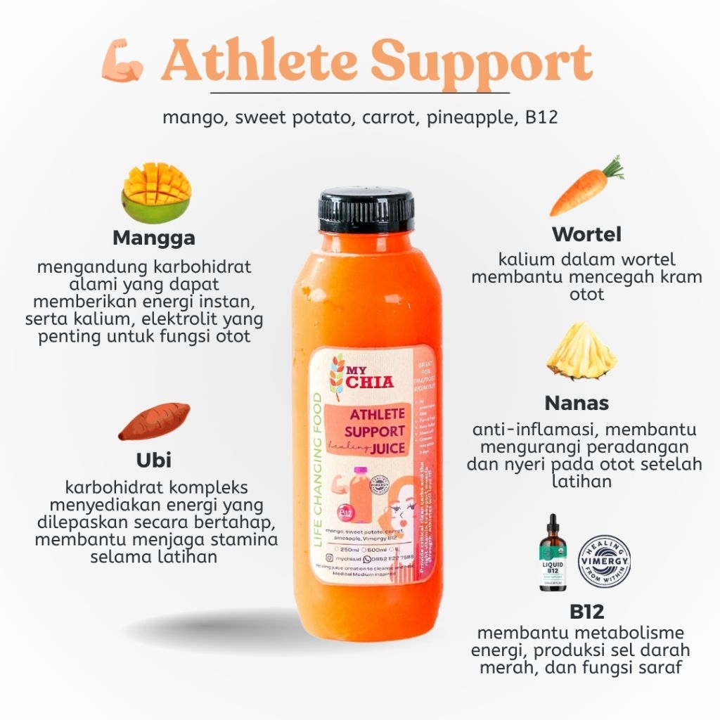 

Athlete Support Healing Juice 250ml Jus Pre Post Workout Otot Energi Cold Pressed My Chia