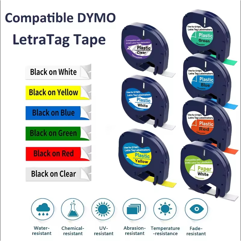 

91201 91200 Multi Colors Compatible for Dymo LetraTag Label Tape Plastic 91331 91221 Ribbon for LT100H 100T Label Printer