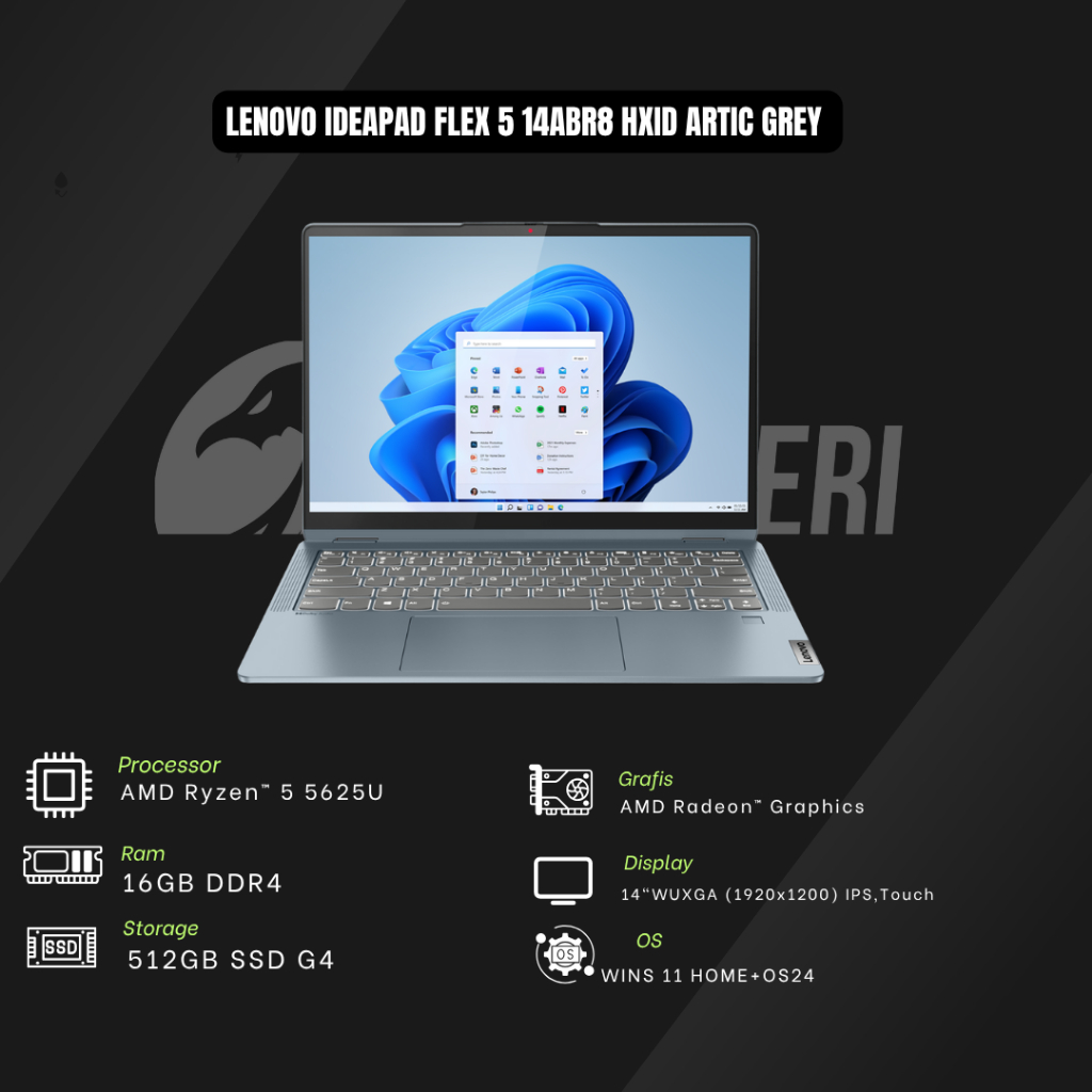 Lenovo IdeaPad Flex 5 14ABR8 HXID ARTIC GREY Ryzen 5 5625U 16GB 512GB SSD 14WUXGA Touch WIN11 OHS24