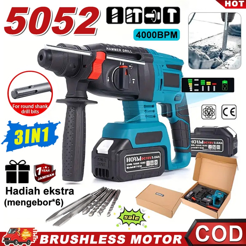 CONVENYY Rotary Hammer Drill Cordless 4000BPM Bor Palu Brushless Multifungsi Pahat Listrik Bor Impac