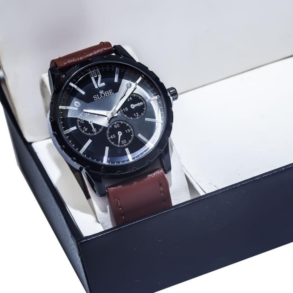SLOBE Jam Tangan Pria Kulit Analog Free (ll Box Kode 2.2