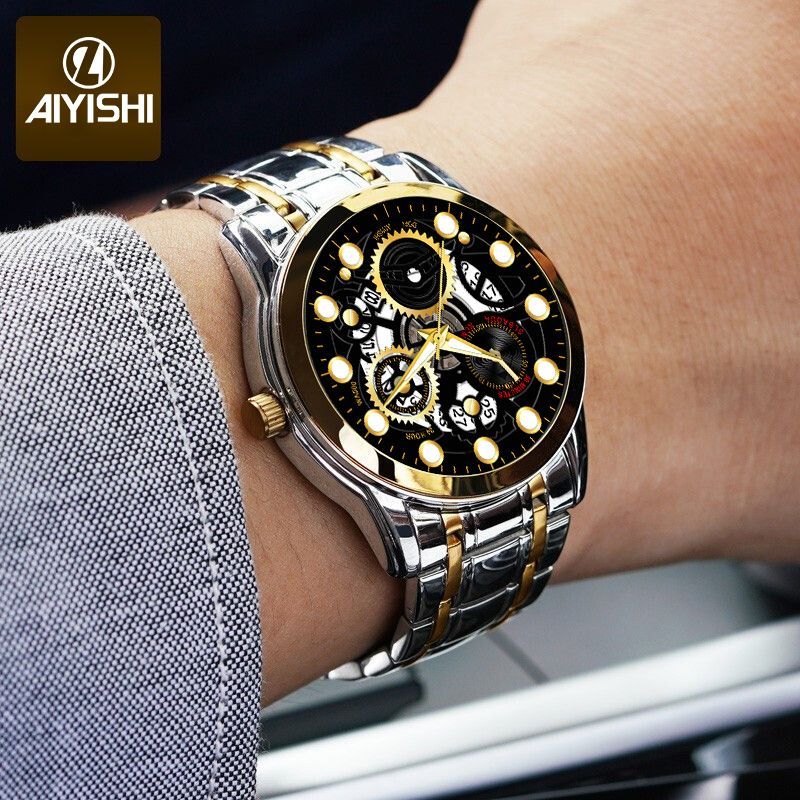 AIYISHI Luminous Quartz Tourbillon Fashion Kasual Bisnis Pria Jam Tangan
