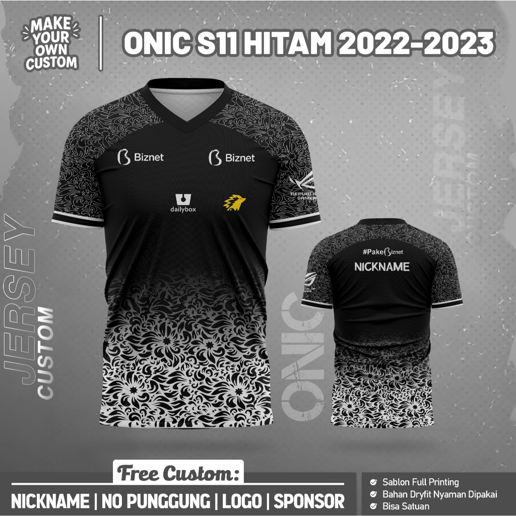 JERSEY ONIC S11 HITAM 2022-2023 PREMIUM free request nama dan nomor punggung