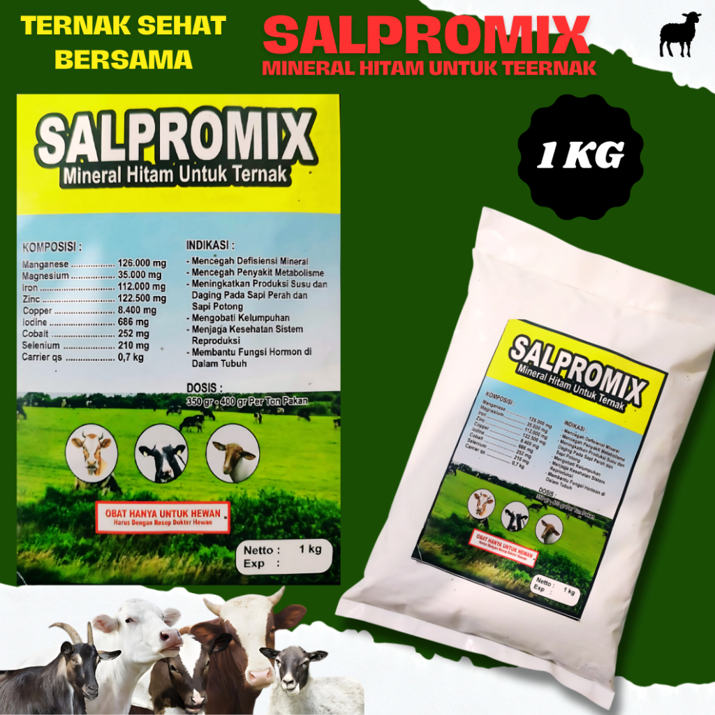 MINERAL HITAM/SALPROMIX 1KG/ MICRO MINERAL UNTUK TERNAK DOMBA KAMBING SAPI KUDA