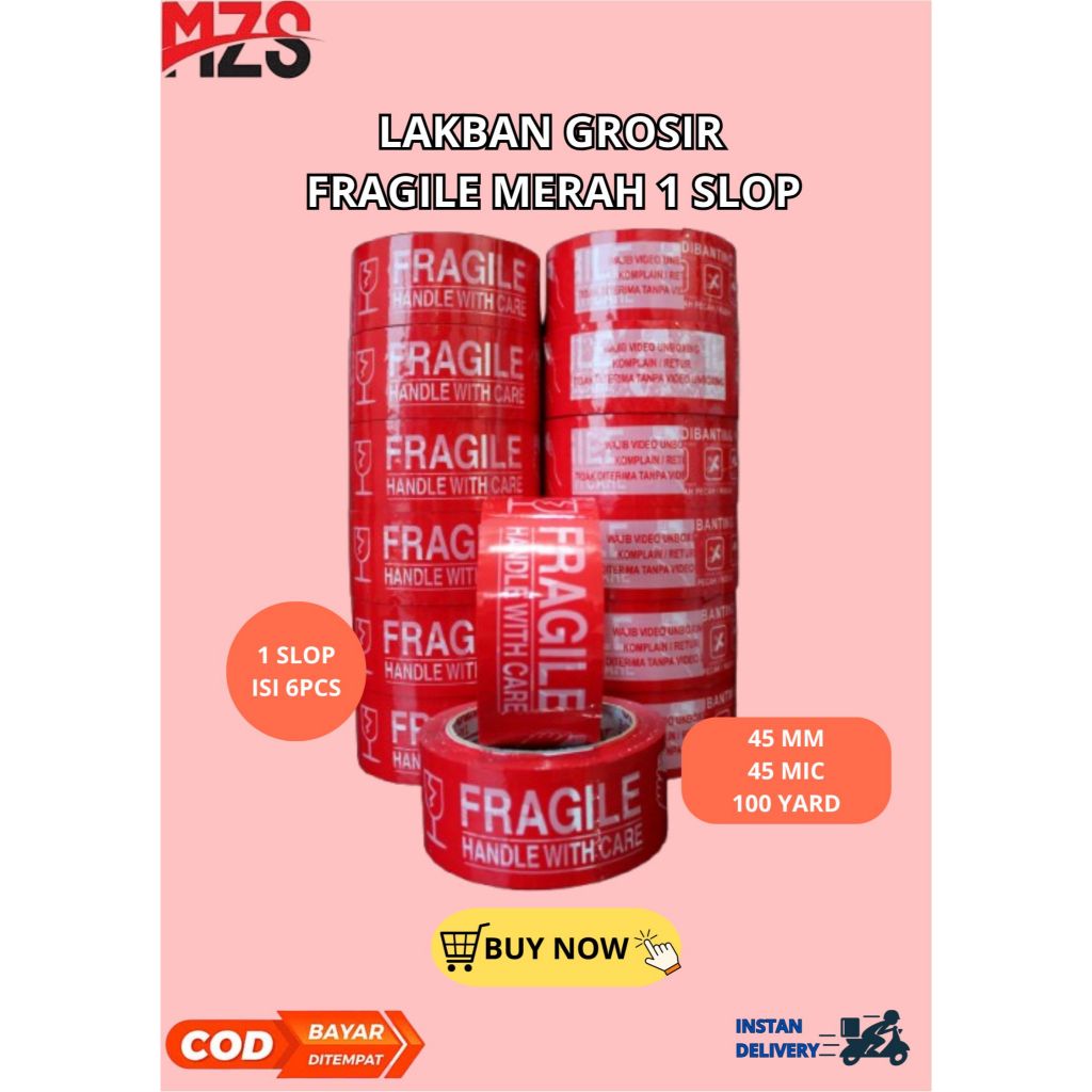 

LAKBAN FRAGILE MERAH 45 X 100 YARD / 1 SLOP ISI 6 PCS