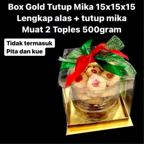 

Box Hampers Gold Tutup Mika Ukuran 15x15x15cm Muat 2 Toples Bulat 500gr ( tinggi 15cm )
