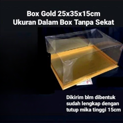 

Box Gold Tutup Mika Ukuran 25x35x15cm Kotak Packaging Atap Transparan