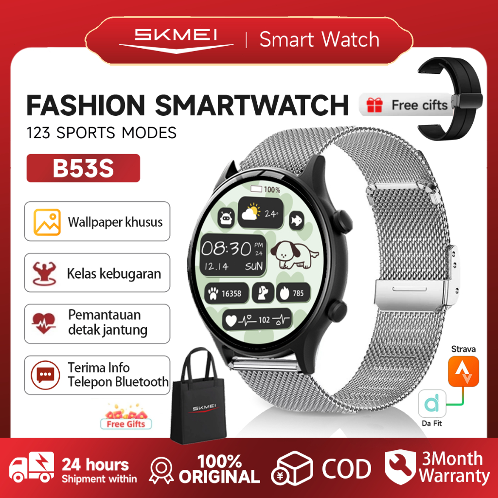 SKMEI B53S Smart watch Jam Tangan   1.39 Inci Pelacak Tidur & Detak Jantung Strap Stylish 100+ Sport