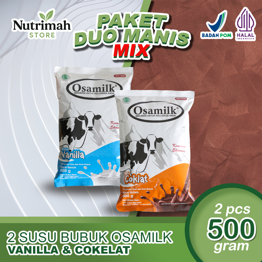 

Paket Osamilk Duo Manis MIX – 500gr + 500gr Vanilla & Cokelat – Penambah BB