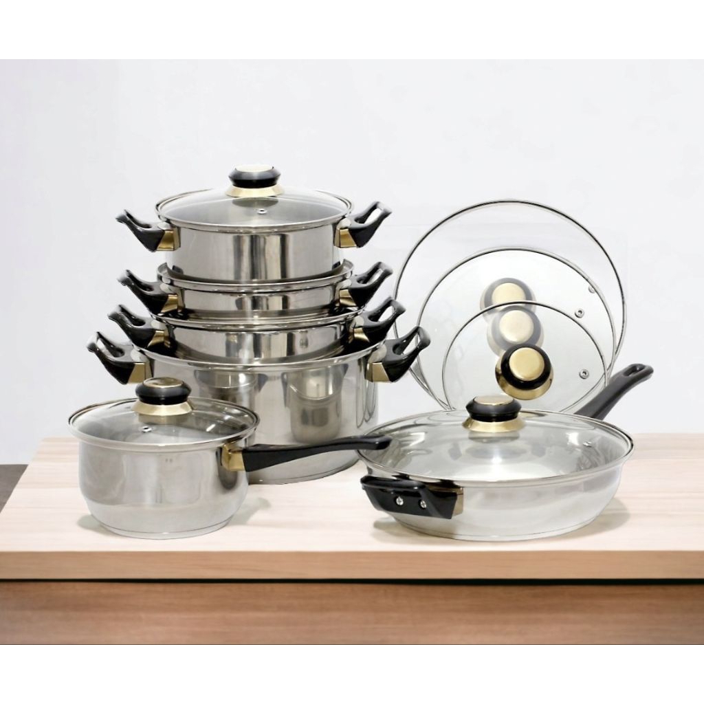 Panci Baja anti karat V612, Set cookware 5 alat masak VICENZA, dengan 4 panci VICENZA dan 1 Penggore