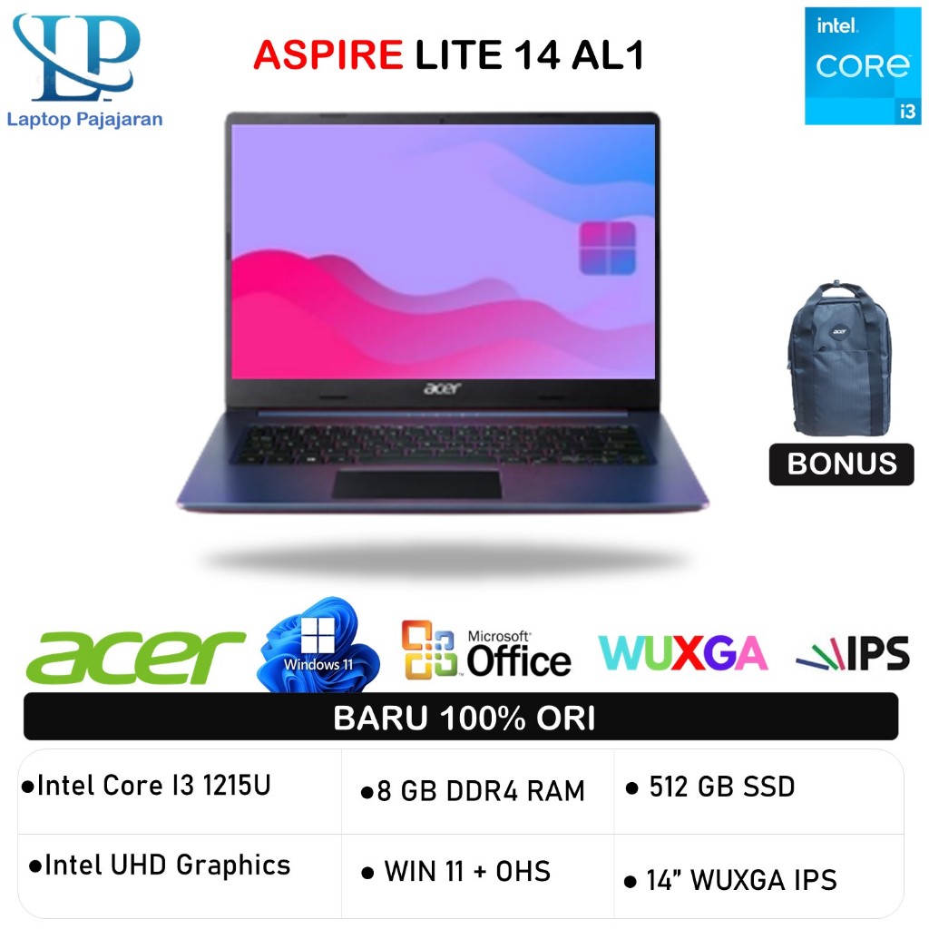 ACER ASPIRE LITE AL1 MAGICAL COLOR I3 1215 8GB 512GB W11+OHS 14.0WUXGA IPS